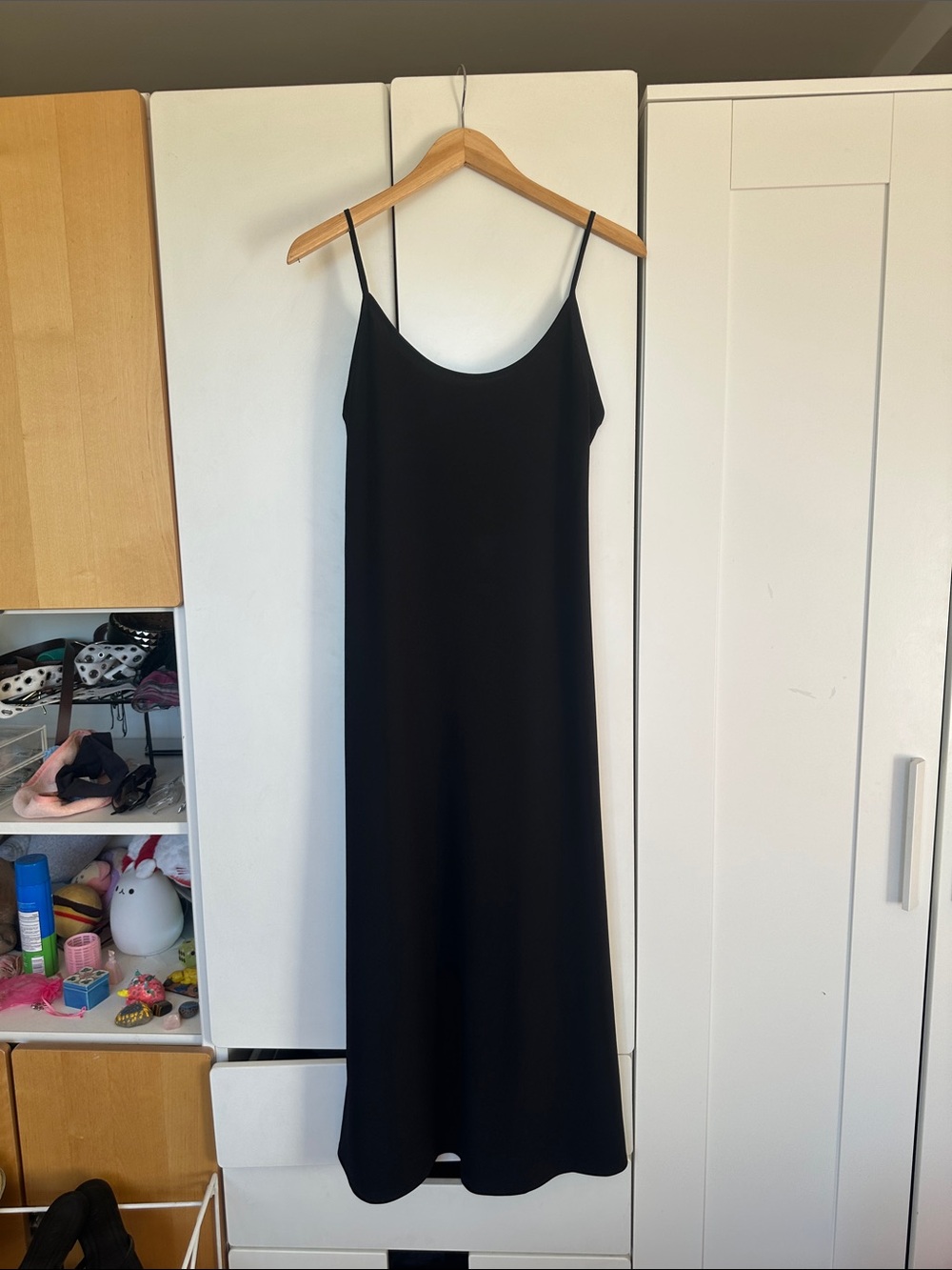 Zara Black Midi Slip Dress with Spaghetti Straps